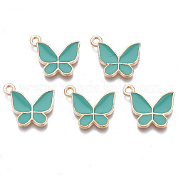 Alloy Enamel Pendants, Cadmium Free & Lead Free, Butterfly, Light Gold, Turquoise, 15x17x2mm, Hole: 1.6mm