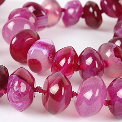 Glossy Dyed Natural Agate Rondelle Bead Strands, Fuchsia, 14x8mm, Hole: 1mm, about 40pcs/strand, 16.15 inch