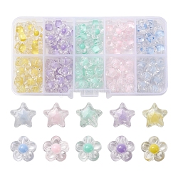125Pcs 10 Style Transparent Acrylic Beads, Bead in Bead, Flower & Star, Mixed Color, 10.5~12x11~12.5x6~7mm, Hole: 2~2.5mm, 125pcs/box