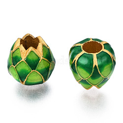 Perles d'émail en alliage, Style mat, sans cadmium et sans plomb, Perles avec un grand trou   , fleur, vert de mer, 9x9.5x9.5mm, Trou: 4mm