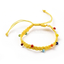 Waxed Polyester Cord Braided Bead Bracelets, with Opaque Colours Glass Seed Beads, Yellow, 2-1/8 inch~3-7/8 inch(5.5~10cm)