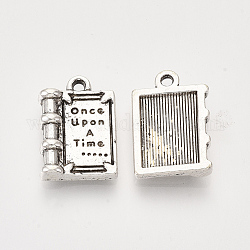Tibetan Style Alloy Pendants for Teachers' Day, Book, Cadmium Free & Lead Free, Antique Silver, 17.5x12x3mm, Hole: 1.6mm, about 580pcs/1000g