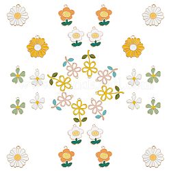 サニークルー32個8スタイルアロイエナメルペンダント  ライトゴールド  花  ミックスカラー  4個/スタイル