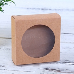Benecreat 20шт коробка из крафт-бумаги с прозрачным круглым окном, подарочная коробка, квадратный, верблюжие, 15x15x4 см