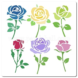 PET Plastic Hollow Out Drawing Painting Stencils Templates, Square, Rose Pattern, 18x18cm