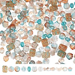 ARRICRAFT 240Pcs 12 Styles Transparent Spray Painted Glass Beads, Rectangle & Sunflower & Fish & Bear & Cat Shape, Mixed Color, 9.5~18x8~14x4~7m, Hole: 1~1.4mm, 20Pcs/style