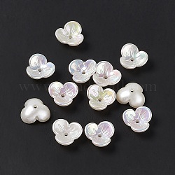 Undurchsichtige Perlenkappe aus Acryl, AB Farbe, 3-Blütenblatt Blüte, weiß, 12x12.5x5 mm, Bohrung: 1.6 mm