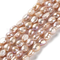 Naturales keshi abalorios de perlas hebras, perla cultivada de agua dulce, perlas barrocas, dos caras pulidas, grado 3a+, naranja, 8~9x7~8x6~8mm, agujero: 0.6 mm, aproximamente 42 pcs / cadena, 13.78'' (35~35.5 cm)