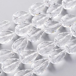 Chapelets de perles en verre, facette, goutte , clair, 28x17~18mm, Trou: 2mm, 8 pcs / chapelet, 8 pouce (21 cm)