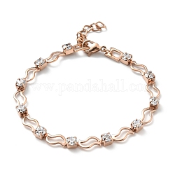 Crystal Cubic Zirconia Tennis Bracelet, Ion Plating(IP) 304 Stainless Steel Leaf Link Chains Bracelet for Women, Rose Gold, 7-1/2 inch(19cm)