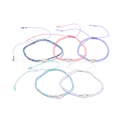 Регулируемые нейлоновые нити плетеные браслеты из бисера, со стеклянными бусинами и сортом натурального пресноводного жемчуга, разноцветные, 2-1/8 дюйм (5.3 см)