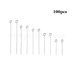 304 Stainless Steel Eye Pin, Stainless Steel Color, 20mm/30mm/35mm/40m/50mm, Hole: 2mm, Pin: 0.7mm, 100pcs/box