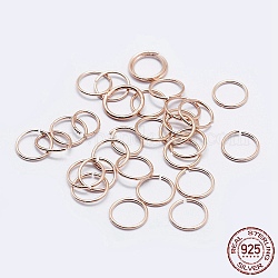 925 anello di salto aperto in argento sterling, anelli rotondi, oro roso, 19 gauge, 9x0.9mm, diametro interno: 7mm, circa 59pcs/10g