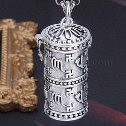Thai Sterling Silver Cage Pendant, Column with Om Mani Padme Hum Buddhist Pendant, Antique Silver