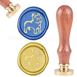 Scrapbook diy, timbro di sigillo di ottone e set di maniglie in legno, cane, oro, 8.9x2.5cm, francobolli: 25x14.5 mm