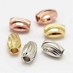 Brass Corrugated Beads, Oval, Cadmium Free & Nickel Free & Lead Free, Mixed Color, 6x4mm, Hole: 2mm