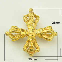 Laiton pendentifs bouddhiste, dorje vajra,  accessoires de bijoux bouddha, or, 26x25x7.5mm, Trou: 1.5mm