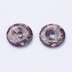 Colgantes naturales rhodonite, donut / pi disc, ancho de la rosquilla: 11~12 mm, 28~30x5~6mm, agujero: 6 mm