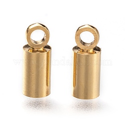 Brass Cord Ends, End Caps, Long-Lasting Plated, Column, Real 24K Gold Plated, 9x3.5mm, Hole: 1.5mm, Inner Diameter: 3mm