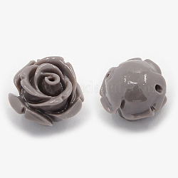 Perles roses de fleur de 3D en corail synthétique, teinte, café, 14~15x9mm, Trou: 1.5mm