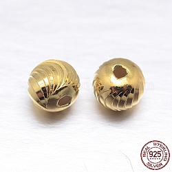 Perles intercalaires rondes 925 taille fantaisie en argent sterling, véritable 18k plaqué or, 5mm, Trou: 1.2mm, environ 100 pcs/20 g