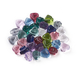 Cabochons en verre à facettes, cœur, couleur mixte, 7x7x5.5mm, en bas: 5x5mm