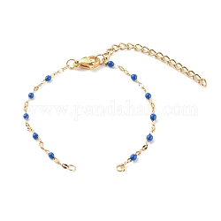 304 Stainless Steel Link Chain Bracelet Makings, with Enamel, Golden, Blue, 5-5/8 inch(14.3cm)