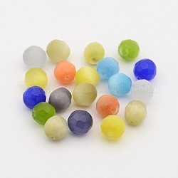 Faceted Round Cat Eye Beads, Mixed Color, about 8mm in diameter, hole: 1mm
