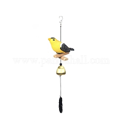 Resin Wind Chime, for Outside Yard and Garden Decoration, Bird & Feather, Yellow, 520mm