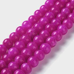 Natural White Jade Imitation Pink Sugilite Beads Strands, Round, Dyed, 8mm, Hole: 1mm, about 48pcs/strand, 15.16 inch(38.5cm)