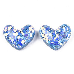 Cabochons acrilico, con paillettes glitterate, cuore, blu fiordaliso, 19.5x24x9mm