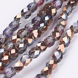 1 Strand Electroplate Glass Beads Strands, Half Rainbow Plated, Faceted, Cube, Saddle Brown, 4x4x4mm, Hole: 1mm, about 100pcs/strand, 15.7 inch