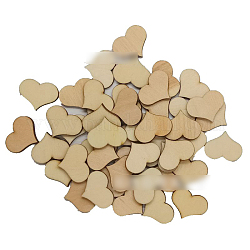 Unfinished Wood Heart Shape Discs Slices, Wood Pieces for DIY Embellishment Crafts, PapayaWhip, 1.65x0.3cm, 100pcs/bag