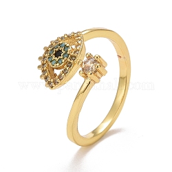 Кольцо-манжета со стразами сглаза, украшения из латуни для женщин, золотые, красочный, размер США 7 1/4 (17.5 мм)