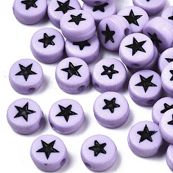 Opaque Acrylic Beads, with Enamel, Flat Round with Star, Lilac, 7x4mm, Hole: 1.5mm, about 3416pcs/500g