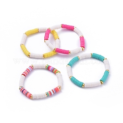 Handgemachte Polymer Clay heishi Perlen Stretch Armbänder, mit Alu-Abstandshalterkugeln, Mischfarbe, 2-1/8 Zoll (5.4 cm)