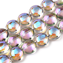 Fili di perline di vetro elettrolitico trasparente, mezzo arcobaleno placcato, rotondo e piatto, prugna, 12x8mm, Foro: 1.2 mm, circa 50pcs/filo, 24.41'' (62 cm)