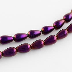 Teardrop Electroplate Glass Beads Strands, Purple Plated, 13x8mm, Hole: 1.5mm, about 62pcs/strand, 30.5 inch