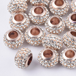 Fimo Perlen Strass europäischen, mit Messing-Einzelkernen, Großloch perlen, Rondell, Licht Gold, Kristall, pp11 (1.7~1.8 mm), 11x8 mm, Bohrung: 5 mm
