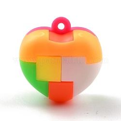 Pendentifs en plastique, bubble popper fidget jouet, jouets de soulagement de l'anxiété de stress, pendentif bloc de puzzle, cœur, colorées, 32x32.5x26mm, Trou: 3mm