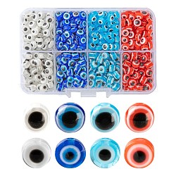 8 Style Resin Beads, Flat Round & Round with Evil Eye, Mixed Color, about 640pcs/box