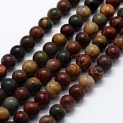 Natural Polychrome Jasper/Picasso Stone/Picasso Jasper Beads Strands, Round, 8mm, Hole: 1mm, about 46pcs/strand,  14.76 inch(37.5cm)