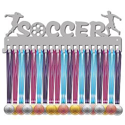 Support de mur d'affichage de support de cintre de médaille de fer de mode, 20 crochets, avec des vis, mot football, couleur argentée, 139x400mm