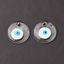 Handmade Lampwork Evil Eye Pendants, Flat Round, Clear, 50x8~10mm, Hole: 4.5~5.5mm