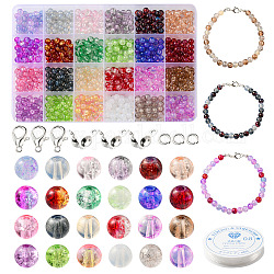 Kit per la creazione di collane con bracciale elasticizzato fai-da-te, comprese le perle rotonde di vetro, filo elastico, fermagli in lega, colore misto, 810 pc / set