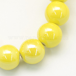 Fatti a mano pearlized rotonde in porcellana perline, giallo, 11mm, Foro: 2 mm