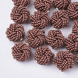 Cabochon di perle di vetro, perline a grappolo, con impostazioni del disco forato in ferro dorato, fiore, sella marrone, 19~20x10~12mm