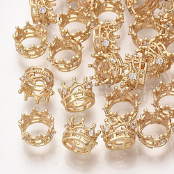 Perles en laiton, avec zircons, Perles avec un grand trou   , couronne, véritable 18k plaqué or, 8x6mm, Trou: 6mm