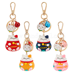 Olycraft 4 pièces porte-clés chat chanceux pendentifs chat japonais porte-clés avec cloche de chat décoration maneki neko porte-clés fortune porte-clés chanceux pour sac à dos sac à dos téléphone décor cadeaux