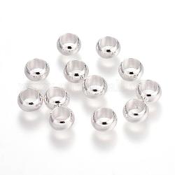 Messing europäischen Perlen, großes Loch Rondell Perlen, silberfarben plattiert, 7x4 mm, Bohrung: 4.5 mm